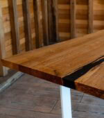 Masă stejar cu picior alb cu inserție rășină -250x90cm - imagine 2