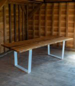 Masă stejar cu picior alb cu inserție rășină -250x90cm - imagine 3