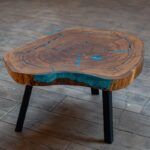 Măsuță cafea cu inserții subtile de rășină albastră - imagine 2