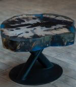 Măsuță cafea stejar unicat cu inserție rășină în nuanțe de albastru - imagine 2