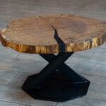 Masuță cafea stejar cu inserții rășină neagră