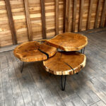 Trio Oak & Resin – Set 3 Măsuțe de Cafea din Rondelă de Stejar