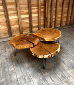 Trio Oak & Resin – Set 3 Măsuțe de Cafea din Rondelă de Stejar