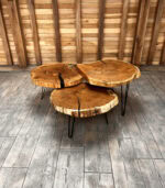 Trio Oak & Resin – Set 3 Măsuțe de Cafea din Rondelă de Stejar - imagine 3