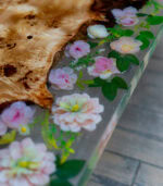 Măsuță de cafea unicat Eternal garden - plop bubos și rășină cu flori - 120x60 cm - imagine 6