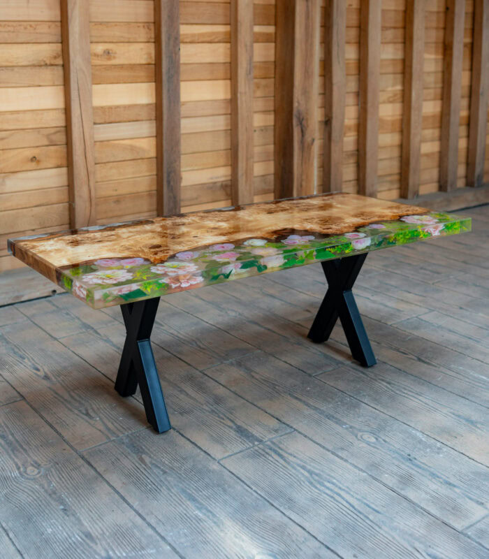 Masuta cafea plop bubos rasina epoxidica flori 120x60