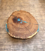 Măsuță de cafea „Oak Azure Vortex” din stejar masiv - 92x92 cm - imagine 2