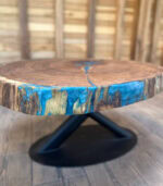 Măsuță de cafea „Oak Azure Vortex” din stejar masiv - 92x92 cm - imagine 4