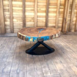 Măsuță de cafea „Oak Azure Vortex” din stejar masiv - 92x92 cm