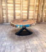 Măsuță de cafea „Oak Azure Vortex” din stejar masiv - 92x92 cm