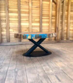 Măsuță de cafea „Oak Azure Vortex” din stejar masiv - 92x92 cm - imagine 3